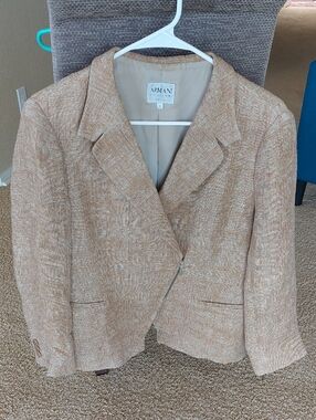 Armani Collezioni Beige Tan Tweed Zip-Front Women's Blazer